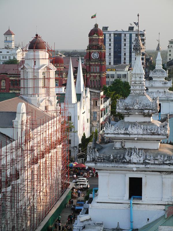 Burma III-035-Seib-2014.jpg - View from behind City Hall, in the middle: the accurate Clock Tower of the old Court House (Photo by Roland Seib)